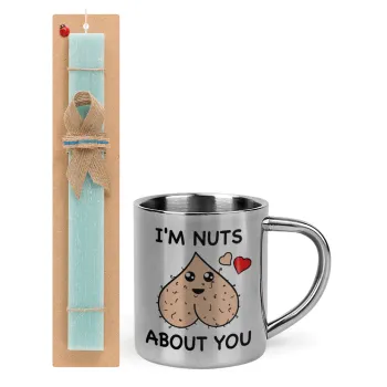 I'm Nuts About You, Easter Set, metallic thermal cup (300ml) & aromatic flat Easter candle (30cm) (TURQUOISE)