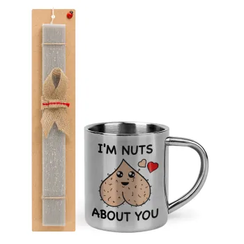 I'm Nuts About You, Easter Set, metallic thermal cup (300ml) & Easter aromatic flat candle (30cm) (GRAY)