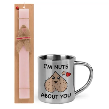 I'm Nuts About You, Easter Set, metallic thermal cup (300ml) & aromatic flat Easter candle (30cm) (PINK)