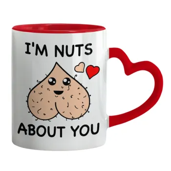 I'm Nuts About You, Mug heart red handle, ceramic, 330ml