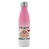 Metal mug thermos Pink/White (Stainless steel), double wall, 500ml