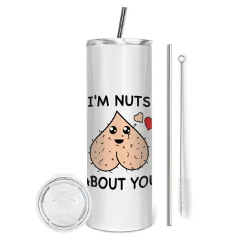 I'm Nuts About You, Tumbler ποτήρι θερμό από ανοξείδωτο ατσάλι 600ml, με μεταλλικό καλαμάκι & βούρτσα καθαρισμού