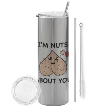 I'm Nuts About You, Tumbler stainless steel Silver 600ml, with metal straw & cleaning brush