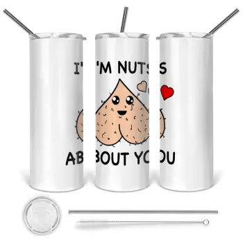 I'm Nuts About You, Tumbler ποτήρι θερμό από ανοξείδωτο ατσάλι 600ml, με μεταλλικό καλαμάκι & βούρτσα καθαρισμού
