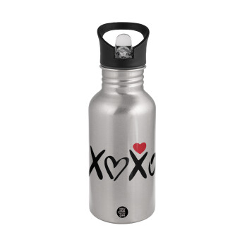 xoxo, Water bottle Silver with straw, stainless steel 500ml