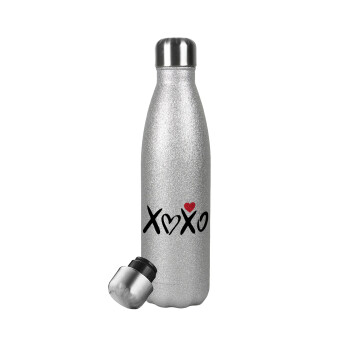 xoxo, Μεταλλικό παγούρι θερμός Glitter Aσημένιο (Stainless steel), διπλού τοιχώματος, 500ml