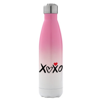 xoxo, Μεταλλικό παγούρι θερμός Ροζ/Λευκό (Stainless steel), διπλού τοιχώματος, 500ml