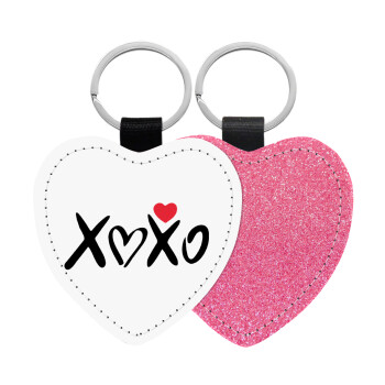 xoxo, Μπρελόκ PU δερμάτινο glitter καρδιά ΡΟΖ