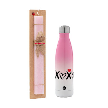 xoxo, Easter Set, Metallic pink/white (Stainless steel) thermos, double-walled, 500ml & aromatic flat Easter candle (30cm) (PINK)