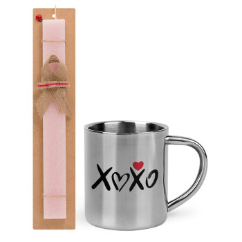 xoxo, Easter Set, metallic thermal cup (300ml) & aromatic flat Easter candle (30cm) (PINK)