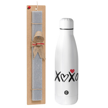 xoxo, Easter Set, metallic stainless thermos bottle (500ml) & scented flat Easter candle (30cm) (GRAY)