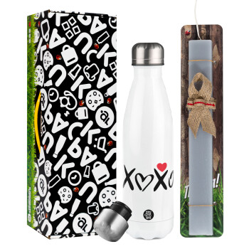 xoxo, Easter candle, metallic white thermos bottle (500ml) & aromatic flat candle (30cm) (GRAY)