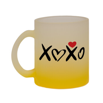 xoxo, Κούπα γυάλινη δίχρωμη με βάση το κίτρινο ματ, 330ml