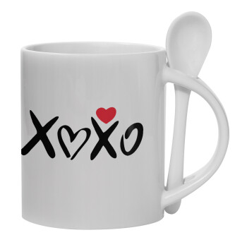 xoxo, Ceramic coffee mug with Spoon, 330ml (1pcs)