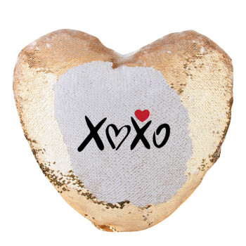 xoxo, Μαξιλάρι καναπέ καρδιά Μαγικό Χρυσό με πούλιες 40x40cm περιέχεται το  γέμισμα