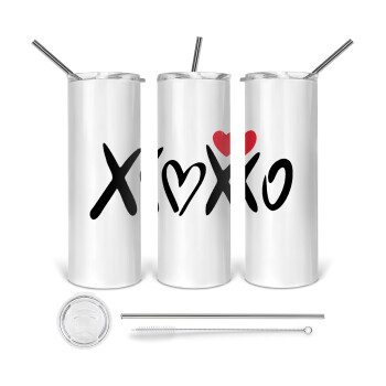 xoxo, 360 Eco friendly ποτήρι θερμό (tumbler) από ανοξείδωτο ατσάλι 600ml, με μεταλλικό καλαμάκι & βούρτσα καθαρισμού