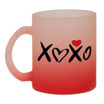 xoxo, Κούπα γυάλινη δίχρωμη με βάση το κόκκινο ματ, 330ml