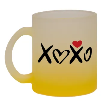 xoxo, Κούπα γυάλινη δίχρωμη με βάση το κίτρινο ματ, 330ml