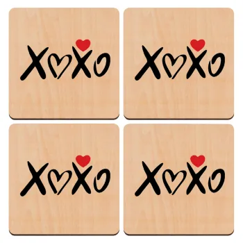 xoxo, ΣΕΤ x4 Σουβέρ ξύλινα τετράγωνα plywood (9cm)