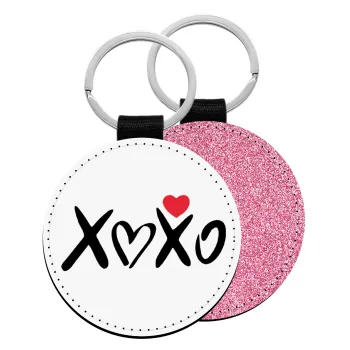 xoxo, Μπρελόκ Δερματίνη, στρογγυλό ΡΟΖ (5cm)