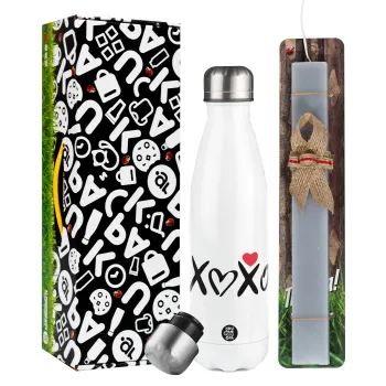 xoxo, Easter candle, metallic white thermos bottle (500ml) & aromatic flat candle (30cm) (GRAY)