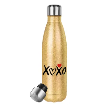 xoxo, Glitter gold stainless steel thermos bottle, double-walled, 500ml