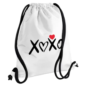 xoxo, Backpack pouch GYMBAG white, with pocket (40x48cm) & thick cords