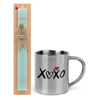 xoxo, Easter Set, metallic thermal cup (300ml) & aromatic flat Easter candle (30cm) (TURQUOISE)