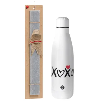 xoxo, Easter Set, metallic stainless thermos bottle (500ml) & scented flat Easter candle (30cm) (GRAY)