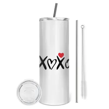xoxo, Tumbler ποτήρι θερμό από ανοξείδωτο ατσάλι 600ml, με μεταλλικό καλαμάκι & βούρτσα καθαρισμού