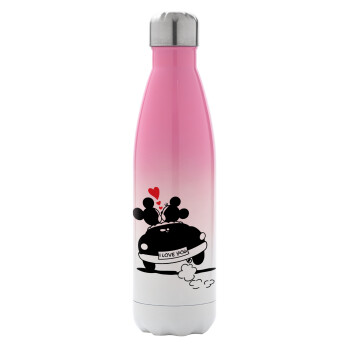 Love Car, Metal mug thermos Pink/White (Stainless steel), double wall, 500ml