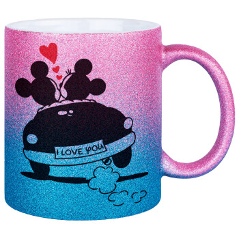 Love Car, Κούπα Χρυσή/Μπλε Glitter, κεραμική, 330ml