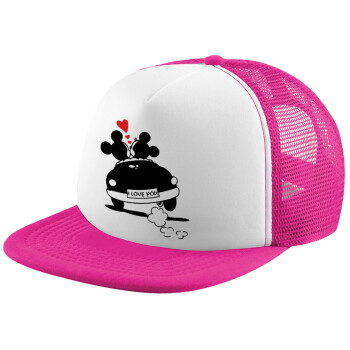 Love Car, Καπέλο Soft Trucker με Δίχτυ Pink/White 