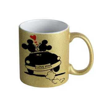 Love Car, Κούπα Χρυσή Glitter που γυαλίζει, κεραμική, 330ml
