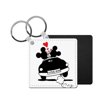 Love Car, Μπρελόκ Δερματίνη, τετράγωνο ΜΑΥΡΟ (5x5cm)