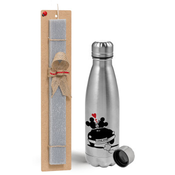 Love Car, Easter Set, metallic Inox water bottle (750ml) & aromatic flat Easter candle (30cm) (GRAY)