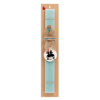 Love Car, Easter Set, wooden keychain & aromatic flat Easter candle (30cm) (TURQUOISE)