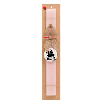Love Car, Easter Set, wooden keychain & scented flat Easter candle (30cm) (PINK)