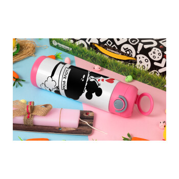 Love Car, Πασχαλινή Λαμπάδα με Παιδικό παγούρι θερμό, ανοξείδωτο, με καλαμάκι ασφαλείας, ΡΟΖ (500ml)