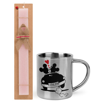 Love Car, Easter Set, metallic thermal cup (300ml) & aromatic flat Easter candle (30cm) (PINK)