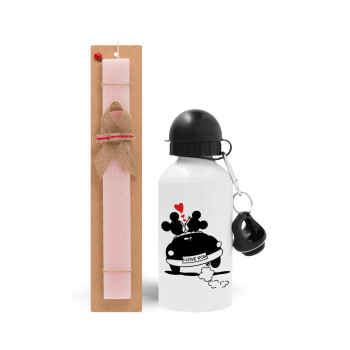 Love Car, Easter Set, metallic aluminum bottle (500ml) & aromatic flat Easter candle (30cm) (PINK)