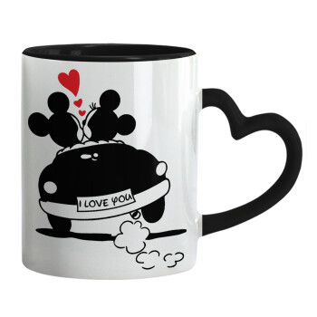 Love Car, Mug heart black handle, ceramic, 330ml