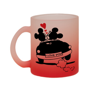 Love Car, Κούπα γυάλινη δίχρωμη με βάση το κόκκινο ματ, 330ml