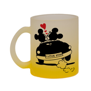 Love Car, Κούπα γυάλινη δίχρωμη με βάση το κίτρινο ματ, 330ml