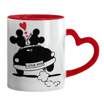 Love Car, Mug heart red handle, ceramic, 330ml