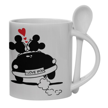 Love Car, Ceramic coffee mug with Spoon, 330ml (1pcs)