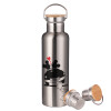 Stainless steel Silver with wooden lid (bamboo), double wall, 750ml