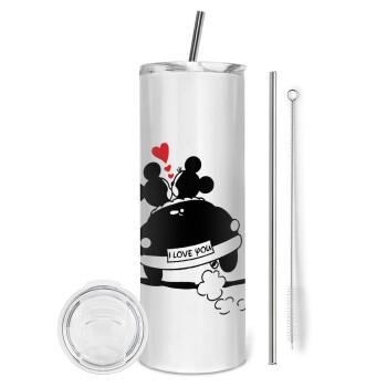 Love Car, Eco friendly stainless steel tumbler 600ml, with metal straw & cleaning brush
