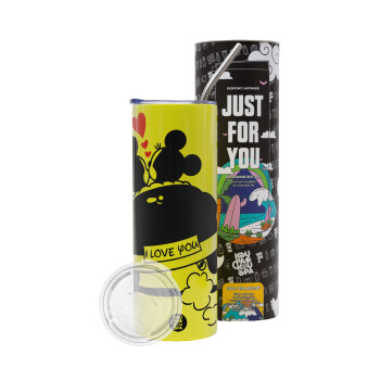 Love Car, Neon Yellow Travel Tumbler, with metal straw (Stainless steel 304 Food grade, BPA free, 600ml)