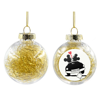 Love Car, Transparent Christmas tree ball ornament with gold filling 8cm